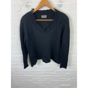 Wooden Ships Women's V-Neck Pullover Sweater Long Sleeve Black Size Small